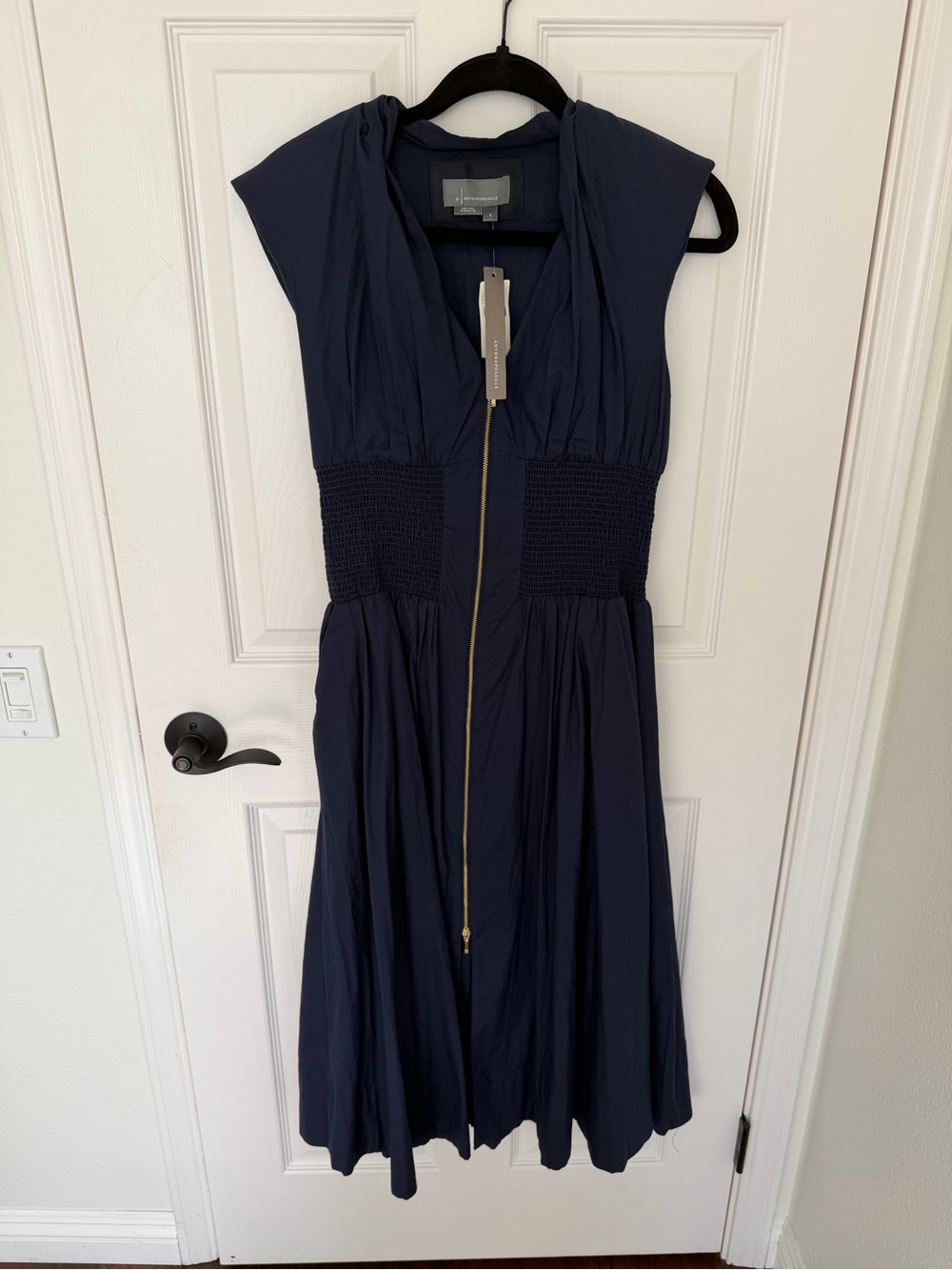 NWT Anthropologie Sleeveless Navy Zip-Front Dress